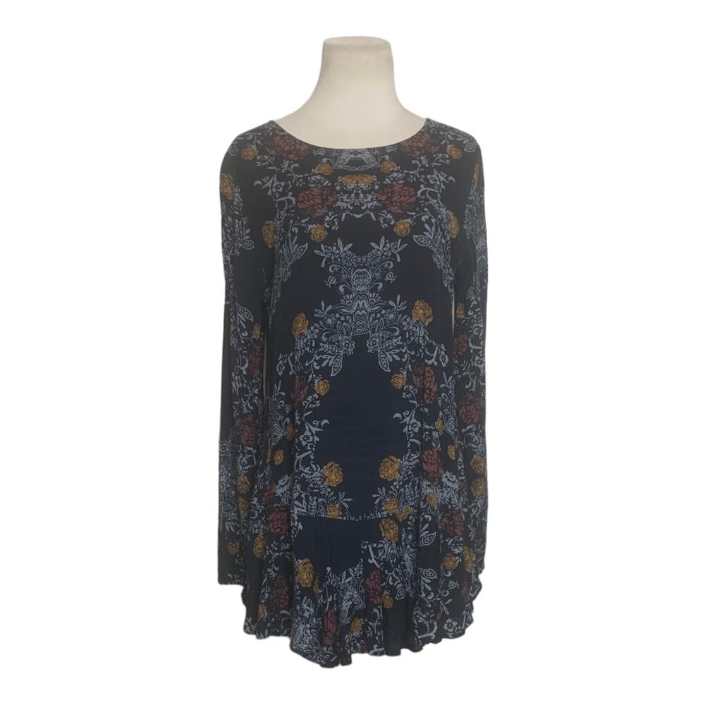 Free People Black Floral Smooth Talker Floral Tunic Dress Size S